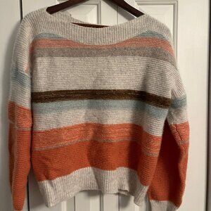 360Cashmere Sweater Cream with Fall Color Stripes | Womens | Small